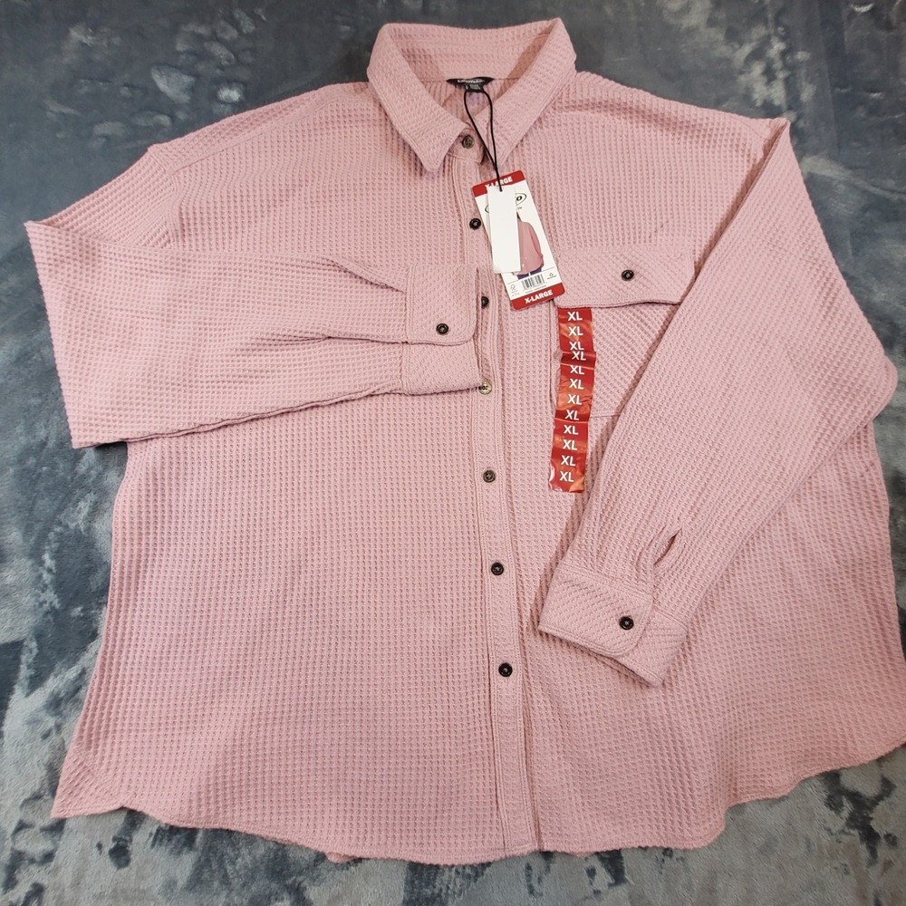 Buffalo Jeans Waffle Button Up Shirt XL Midday Rose Pink Thermal Long Sleeve NEW